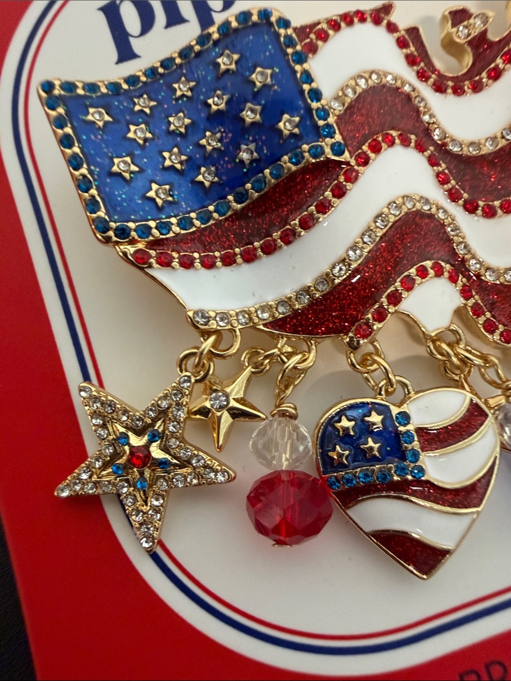 Piper K | Americas Birthday Flag Rhinestone Charm Brooch 🇺🇸 - Picture 2 of 8